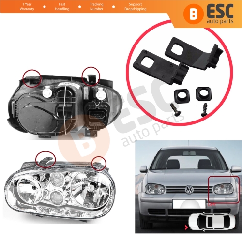 Headlight Holder Mount Repair Bracket Tab Set Left Side for VW Golf MK4 A4 1J HB Sedan Estate 1997-2006 1J0998225