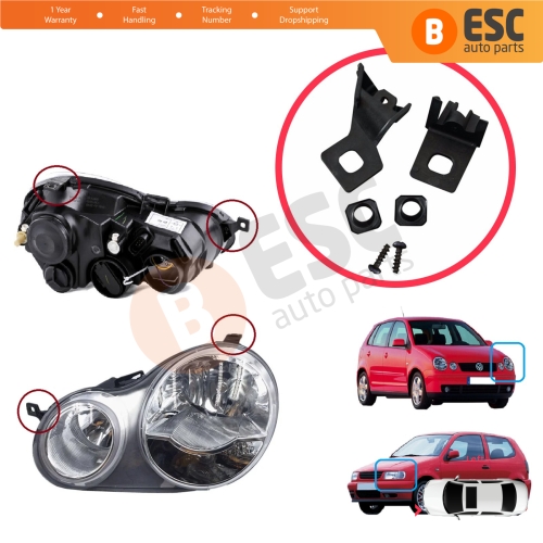 Headlight Holder Mount Repair Bracket Tab Set Left Side for VW Polo MK3 MK4 6N 9N 1994-2008 6Q0998225