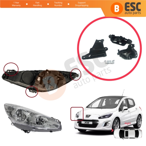 Headlight Holder Mount Repair Bracket Tab Set Right Side for Peugeot 308 MK1 HB SW CC RCZ 408 T7 6212E4