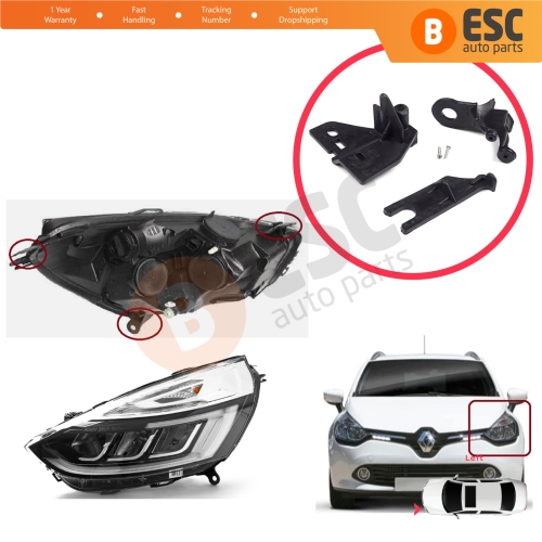 Headlight Holder Mount Repair Bracket Tab Set Left Side for Renault Clio MK4 BH KH Estate HB Van 2012-2020 260603442R