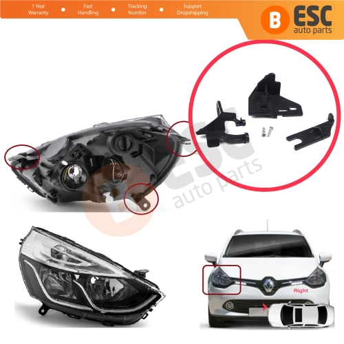 Headlight Holder Mount Repair Bracket Tab Set Right Side for Renault Clio MK4 BH KH Estate HB Van 2012-2020 260106624R