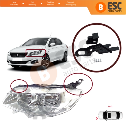 Headlight Holder Mount Repair Bracket Tab Set Left Side for Peugeot 301 2012-On 9675139480