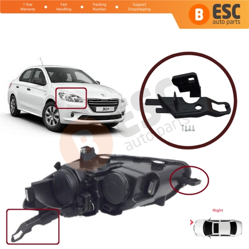 Headlight Holder Mount Repair Bracket Tab Set Right Side for Peugeot 301 2012-On 9675138980