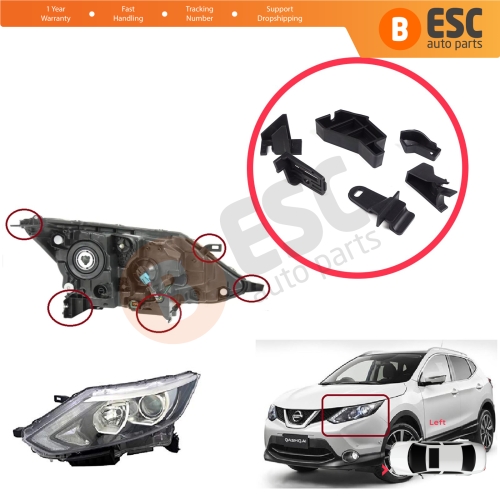 Headlight Holder Mount Repair Bracket Tab Set Left Side for Nissan Qashqai MK2 J11 2013-2021 260604EH0A