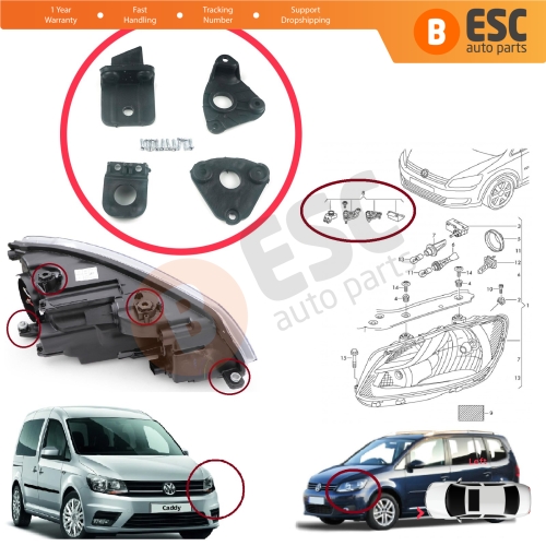 Headlight Holder Mount Repair Bracket Tab Set Left Side for VW Caddy MK3 2K 2C Touran MK1 1T3 2010-2015 2K5998225