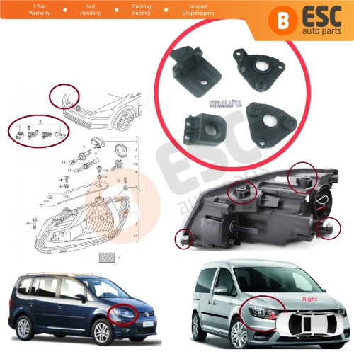 Headlight Holder Mount Repair Bracket Tab Set Right Side for VW Caddy MK3 2K 2C Touran MK1 1T3 2010-2015 2K5998226