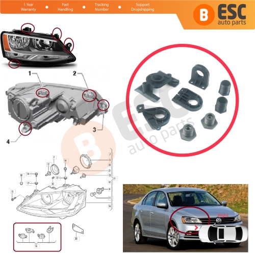 Headlight Holder Mount Repair Bracket Tab Set Right Side for VW Jetta MK6 A6 5C6 2010-2018 5C7998226