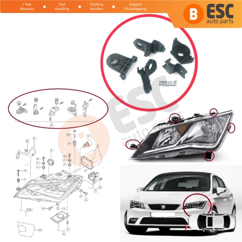 Headlight Holder Mount Repair Bracket Tab Set Left Side for Seat Leon MK3 5F 2012-2020 5F0998225