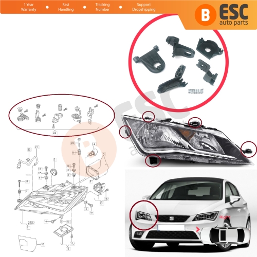 Headlight Holder Mount Repair Bracket Tab Set Right Side for Seat Leon MK3 5F 2012-2020 5F0998226