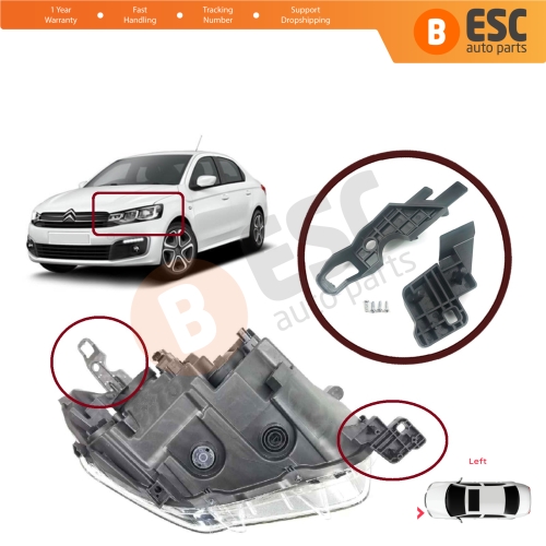 Headlight Holder Mount Repair Bracket Tab Set Left Side for Citroen C-Elysee 2012-On 9675140080