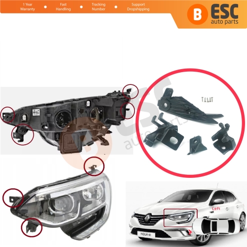 Headlight Holder Mount Repair Bracket Tab Set Left Side for Renault Megane BFB K9A B9A MK4 2016-On 260601571R