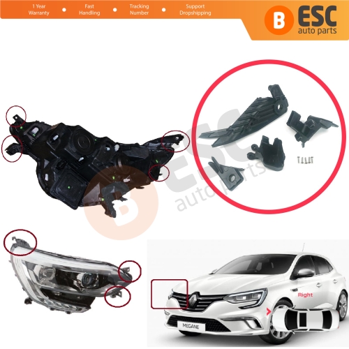 Headlight Holder Mount Repair Bracket Tab Set Right Side for Renault Megane BFB K9A B9A MK4 2016-On 260100506R