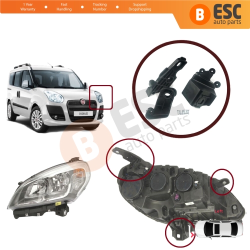 Headlight Holder Mount Repair Bracket Tab Set Left Side for Fiat Doblo MK2 263 Facelift 2015-2022 51974244