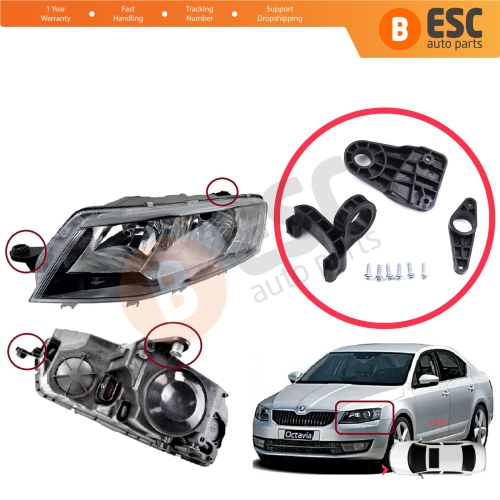 Headlight Holder Mount Repair Bracket Tab Set Left Side for Skoda Octavia MK3 5E 2012-2019 5E0998225