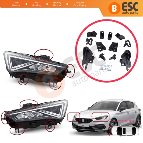 Headlight Holder Mount Repair Bracket Tab Set Left Right Side for Seat Leon Cupra MK4 KL1 KL8 2020-On 5FA998225 5FA998226