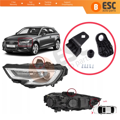 Headlight Holder Mount Repair Bracket Tab Set Left Side for Audi A3 S3 MK3 8V 2012-2020 8V0998121