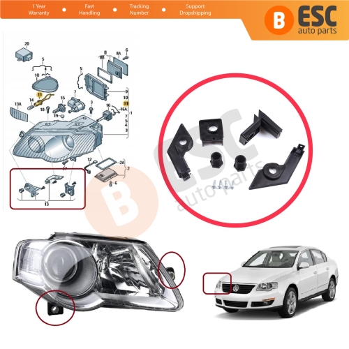 Headlight Holder Mount Repair Bracket Tab Set Right Side for VW Passat B6 3C2 3C5 2005-2011 3C0998226