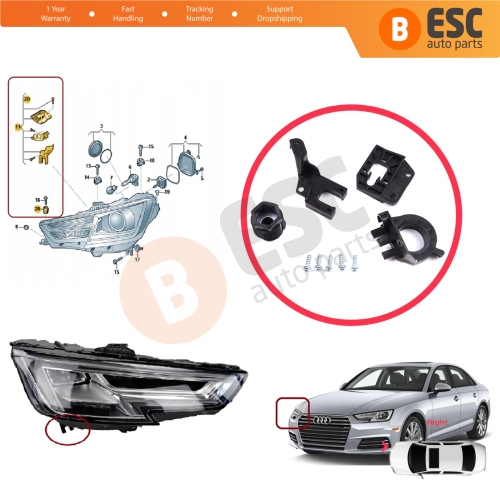 Headlight Holder Mount Repair Bracket Tab Set Right Side for Audi A4 B9 8W 8W5 8WD 8W2 8WC 2016-On 8W0998122