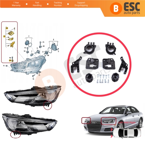 Headlight Holder Mount Repair Bracket Tab Set Left Right Side for Audi A4 B9 8W 8W5 8WD 8W2 8WC 2016-On 8W0998121 8W0998122