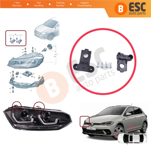 Headlight Holder Mount Repair Bracket Tab Set Right Side for VW Polo MK6 AW1 BZ1 AE1 2017-On 4/5 Door 2G0998226