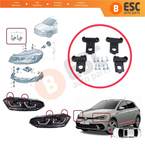 Headlight Holder Mount Repair Bracket Tab Set Left Right Side for VW Polo MK6 AW1 BZ1 AE1 2017-On 4/5 Door 2G0998225 2G0998226