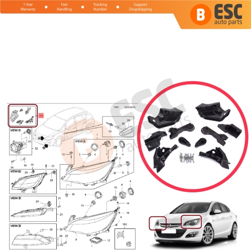 Headlight Holder Mount Repair Bracket Tab Set Left Right Side for Vauxhall Opel Astra J MK4 P10 2009-2015 4/5 Door GTC 2011-2018 13335737