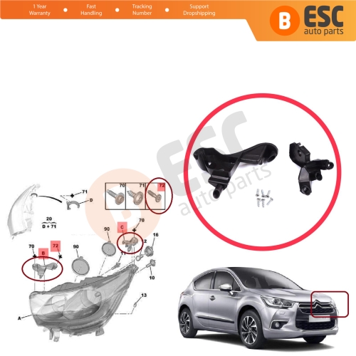 Headlight Holder Mount Repair Bracket Tab Set Left Side for Citroen C4 MK2 B7 NC 2009-2018 DS4 MK1 NX 2010-2015 6212H1