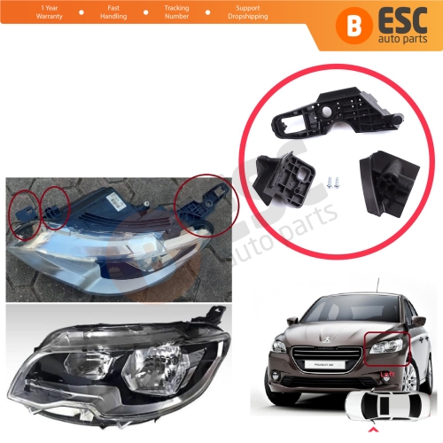 Headlight Holder Mount Repair Bracket Tab Set Left Side for Peugeot 301 2017-2024 Facelift 9817298380