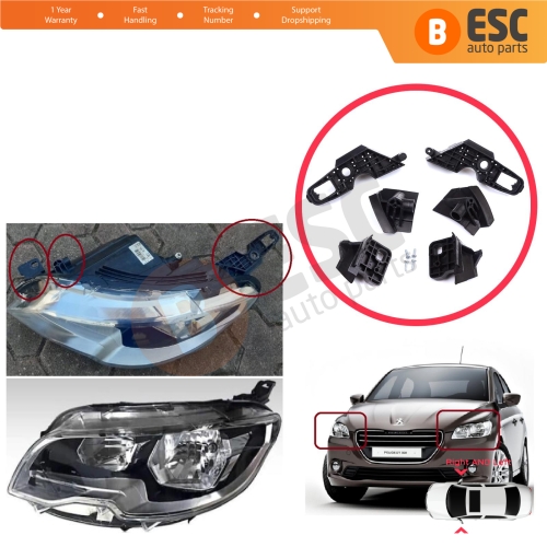 Headlight Holder Mount Repair Bracket Tab Set Left Right Side for Peugeot 301 2017-2024 Facelift 9817298380 9817296980