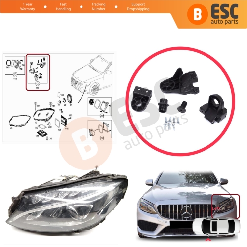 Headlight Holder Mount Repair Bracket Tab Set Left Side for Mercedes C Class W205 C205 S205 A205 2013-2023 A2058200514