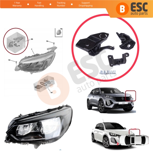 Headlight Holder Mount Repair Bracket Tab Set Left Side for Peugeot 208 e-208 MK2 P21 2008 e-2008 MK2 P24 2019-On 1656169580