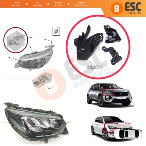 Headlight Holder Mount Repair Bracket Tab Set Right Side for Peugeot 208 e-208 MK2 P21 2008 e-2008 MK2 P24 2019-On 1656169480