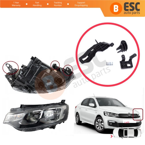 Headlight Holder Mount Repair Bracket Tab Set Left Side for Citroen C Elysee DD 2017-2024﻿ Facelift 9817298480