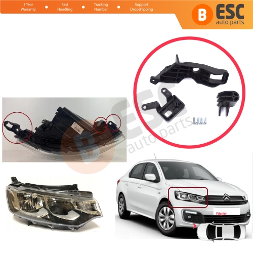 Headlight Holder Mount Repair Bracket Tab Set Right Side for Citroen C Elysee DD 2017-2024﻿ Facelift 9817297880