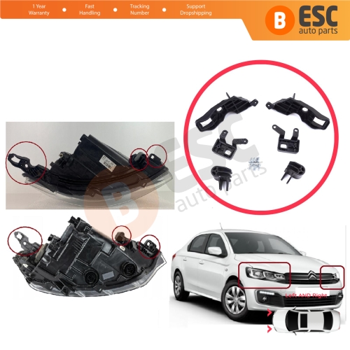 Headlight Holder Mount Repair Bracket Tab Set Left Right Side for Citroen C Elysee DD 2017-2024﻿ Facelift 9817298480 9817297880