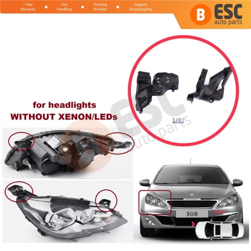 Headlight Holder Mount Repair Bracket Tab Set Right Side for Peugeot 308 MK2 T9 2013-2021 4/5 Door 9807657780