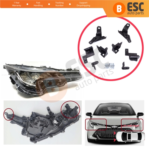 Headlight Holder Mount Repair Bracket Tab Set Right Left Side for Toyota Corolla MK12 E21 EA1 EH1 2019-On 81170-02T30 81130-02T30