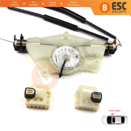 Manuel Window Regulator Repair Set Front Right Door for Skoda Fabia 1 1999-2008 Cable Wheel Wheel House and Brackets