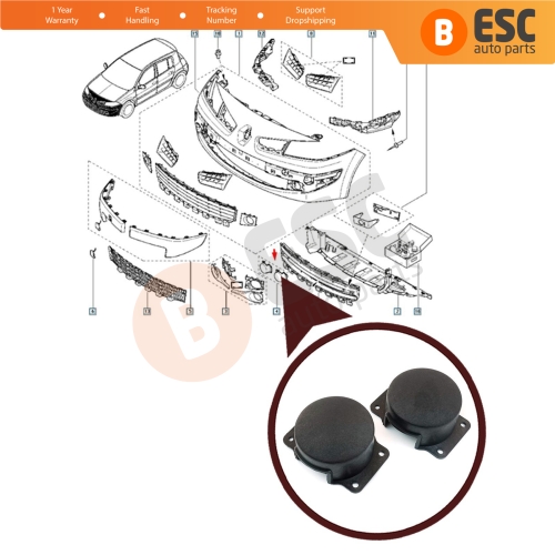 Front Bumper Fog Lamp Cover Plug Set 7701208643 for Renault Megane Kangoo Laguna Scenic MK2