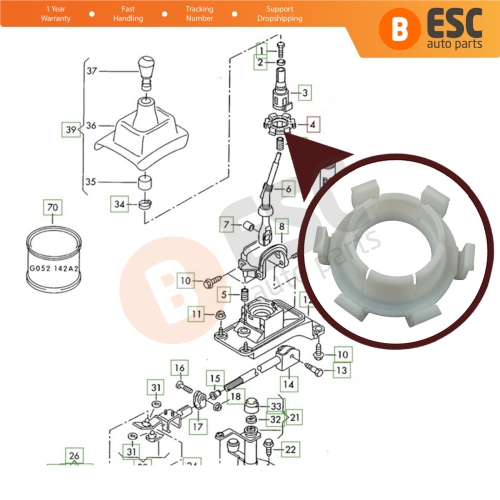 Gear Selector Shift Stick Lever Rod Bush Repair 1J0711251 For VW Audi Seat Skoda