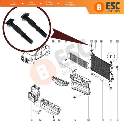 Radiator Pillar Fixing Pin Locator Support Mounting Clip 215432175R for Renault Clio 5