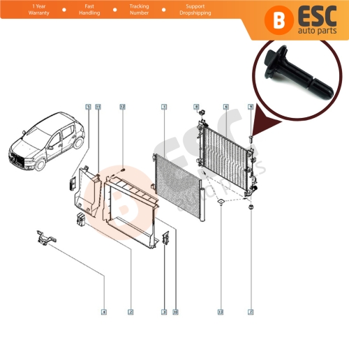 Radiator Pillar Fixing Pin 397880391R for Renault Megane Clio 3 Dacia Duster Logan Sandero Lodgy