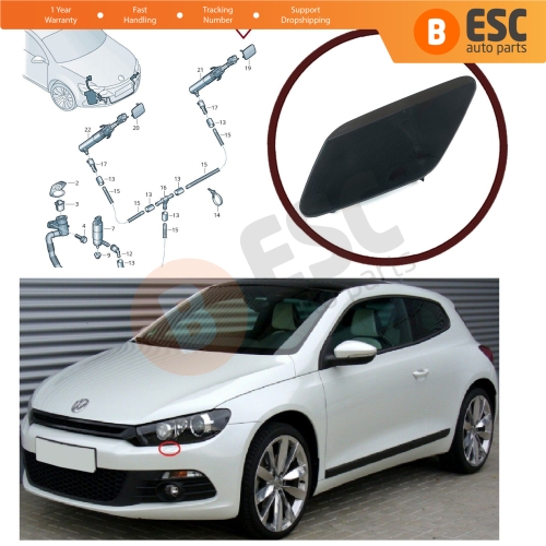 Headlight Washer Cover Cap Left Side 1K8807937 for VW Scirocco 2015-2017