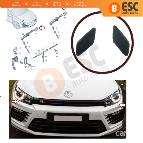 Headlight Washer Cover Cap Set 1K8807937 1K8807938 for VW Scirocco 2015-2017