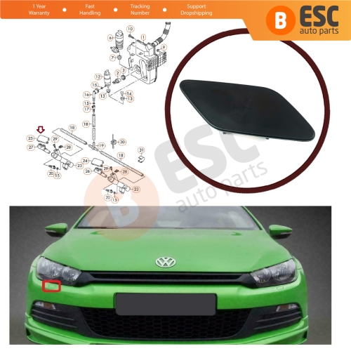 Headlight Washer Cover Cap Right 1K8955110 for VW Scirocco 2008-2014