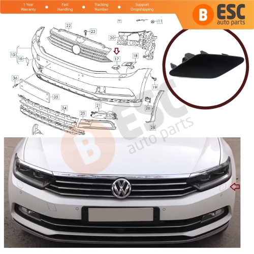 Headlight Washer Cover Cap Left 3G0807937 for VW Passat B8 3G 2015-2019