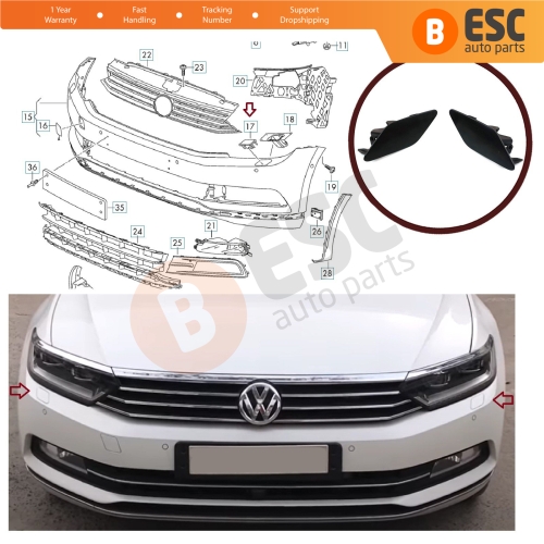 Headlight Washer Cover Cap Set 3G0807937 38 for VW Passat B8 3G 2015-2019