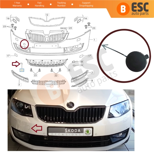 Front Bumper Tow Eye Hook Cover Cap 5E0807241 for Skoda Octavia 2012-2017