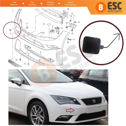 Front Bumper Tow Eye Hook Cover Cap 5F0807241 for Seat Leon 2013-2017