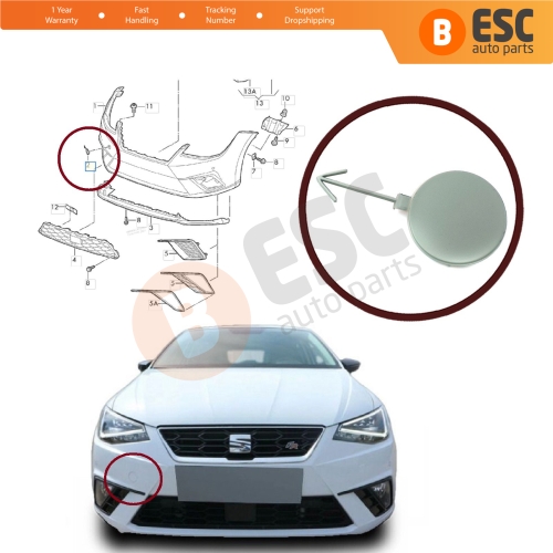 Front Bumper Tow Eye Hook Cover Cap 6F0807241 for Seat Ibiza 2017-2021